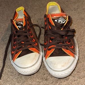 Converse custom orange and brown shoes, size 9